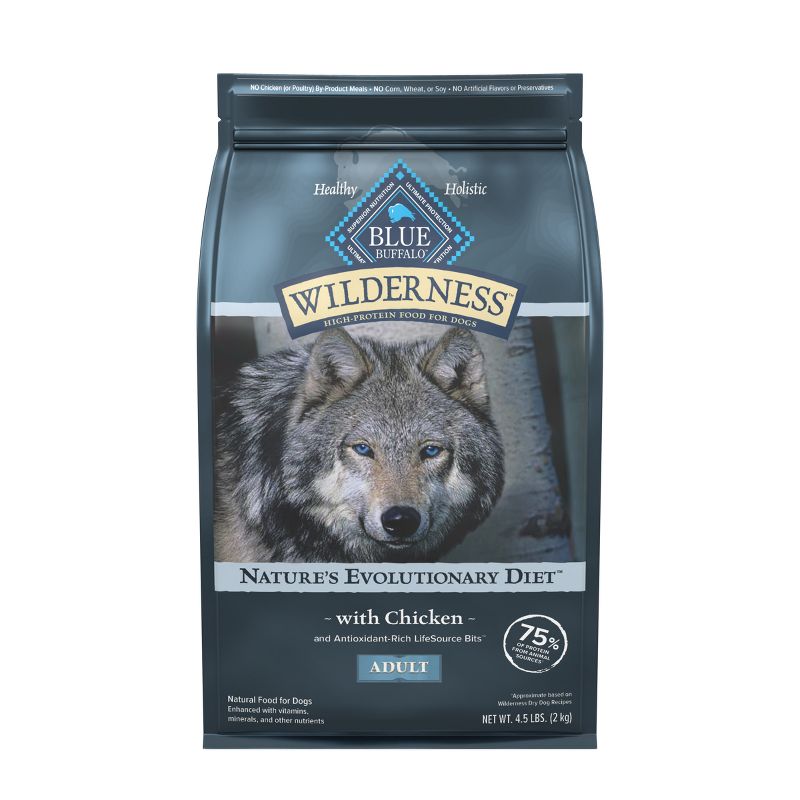 Blue Buffalo Wilderness High Protein Natural Adult Dry Dog Food plus Wholesome Grains with Chicken - 4.5lbs, 1 of 13