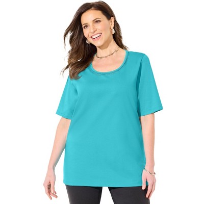 Catherines Women's Plus Size Suprema Embroidered Scoopneck Tee
