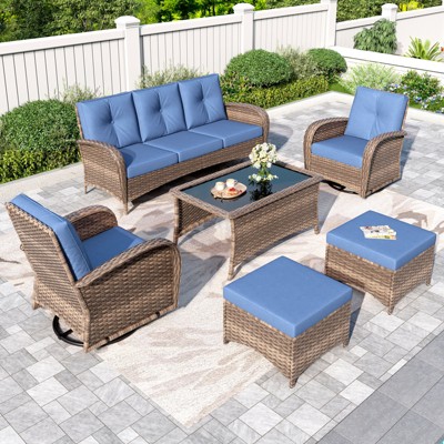 Captiva Designs Vintage Patio Swivel Wicker Conversation Sofa Set with Ottomans