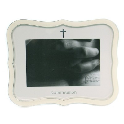 Religious 6.5" White Communion Frame Holy Church Cross  -  Single Image Frames