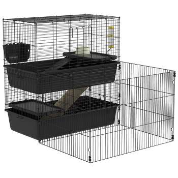 PawHut Small Animal Cage with Playpen, Multi-level Pet Habitat Indoor for Guinea Pigs Hedgehogs Bunnies with Accessories, 42" x 32.5" x 36"