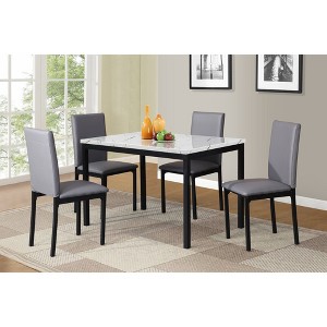 Roundhill Furniture Citico Metal Dinette Set with Laminated Faux Marble Top, White Table with Gray Chairs, 5 Piece - 1 of 4