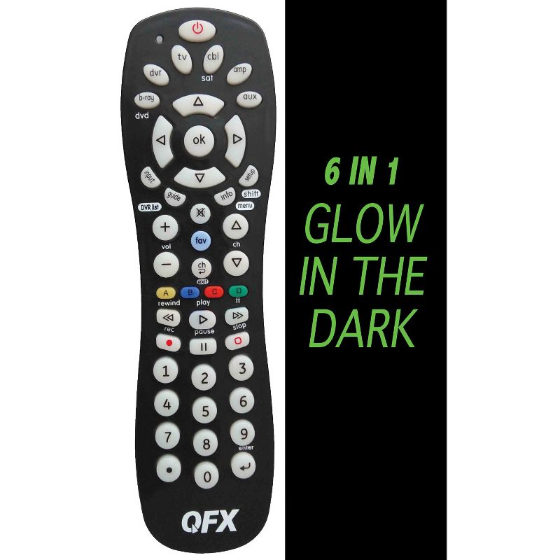 QFX® 6-Device Universal Remote with Glow-in-the-Dark Buttons, Black, 3 of 5