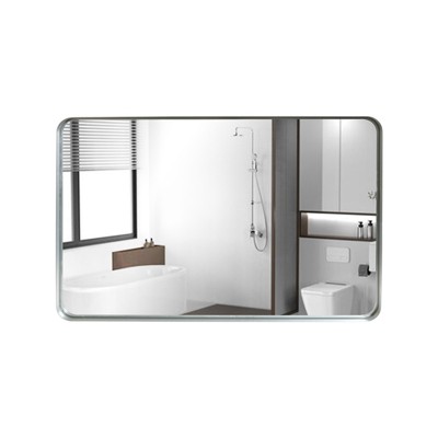 SEVOBAL Bathroom Vanity Mirrors Premium Glossy Brushed Silver Rounded Corner Mirror with Beveled Edge High Clarity, Silver, 29.92"*19.69"*1.97"