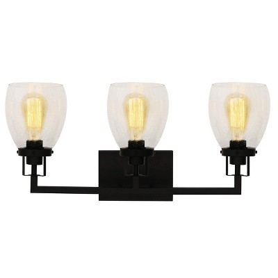 Yosemite Home Decor Jordan 3-Light Vanity Light in Matte Black Finish with Clear Seeded Glass Shades