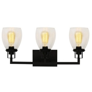 Yosemite Home Decor Jordan 3-Light Vanity Light in Matte Black Finish with Clear Seeded Glass Shades - 1 of 4