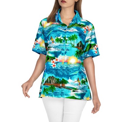 La Leela Women's Button Down Casual Summer Beach Shirt Luau Blouse ...