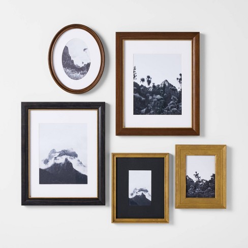 Retro Solid Wood Picture top Frame Set of 5 | Unique Vintage Photo Frame Collection | Decorative Wood Picture Frames | Tabletop Collage Frames