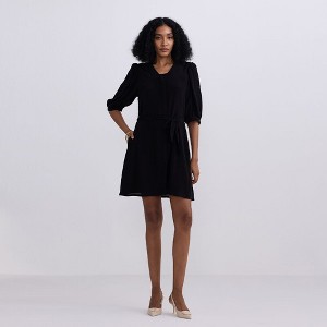 Reistor Womens Short Black Dress with a Waist-tie in Black - 1 of 4