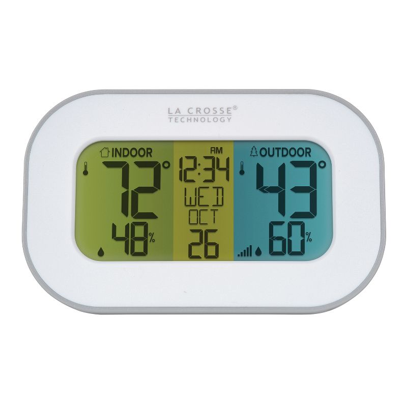 La Crosse Technology® Battery-Powered Tri-Color LCD Wireless 2-Piece Digital Weather Thermometer Station with Hygrometer and Calendar, 1 of 9