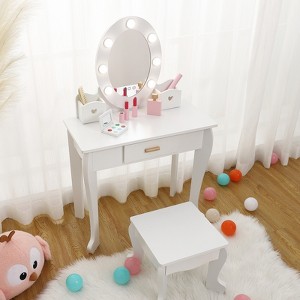 Girls Vanity Set - Lighted Mirror Play Table with Stool & Wooden Makeup Playset - 1 of 4