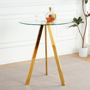 Sapphtopaz Round Dining Table Tempered Glass Kitchen Table Dining Room Table with Metal Base for Dining Room, Small Spaces - 1 of 4