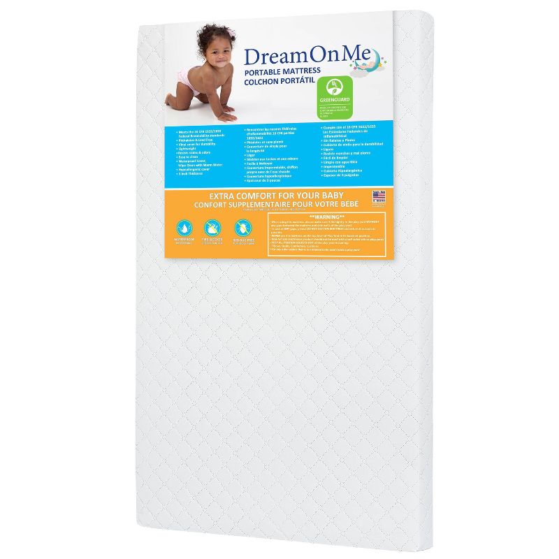 Dream On Me Portable Crib and Toddler Mattresses - White, 2 of 6
