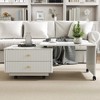 ORRD White Extendable Coffee Table w/ Storage, 2 Drawers & 6 Wheels – Reversible Design - 3 of 4