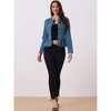 INSPIRE CHIC Women's Peplum Collarless Round Neck Button Down Cropped Ruffle Hem Denim Jackets - image 3 of 4