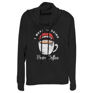 Juniors Womens CHIN UP Halloween Want Your Coffee Cowl Neck Sweatshirt - 1 of 3