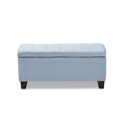 Light Blue Tufted Fabric Storage Ottoman with Black Wood Feet