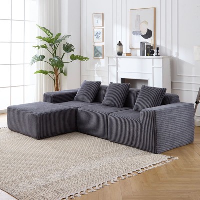 NicBex Modular Sectional Sofa,L-Shape Upholstered Cloud Couch with 3 Pillows for Living Room,Apartment,Office,Dark Gray