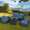 Tangkula 6-Piece Patio Furniture Set w/ 30" Propane Fire Pit Table Outdoor PE Wicker Conversation Set w/ Cushions &Tempered Glass Coffee Table - 2 of 4