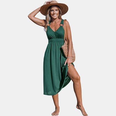 Women's V-Neck O-Ring Midi Jersey Dress - Cupshe