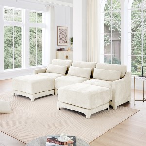 105.9" Chenille Modular U-Shaped Ergonomic Sectional Sofa with Lumbar Pillows and 2 Movable Ottoman, 5-Piece Free combination Sofa - 1 of 4