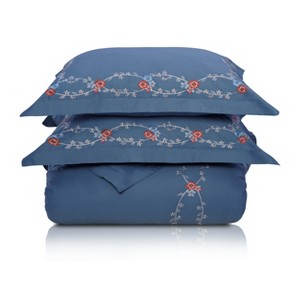 Traditional Floral 200-Thread Count Cotton Shabby-Chic Embroidered Classic 3-Piece Duvet Cover Set with Matching Pillowshams by Blue Nile Mills - 1 of 4