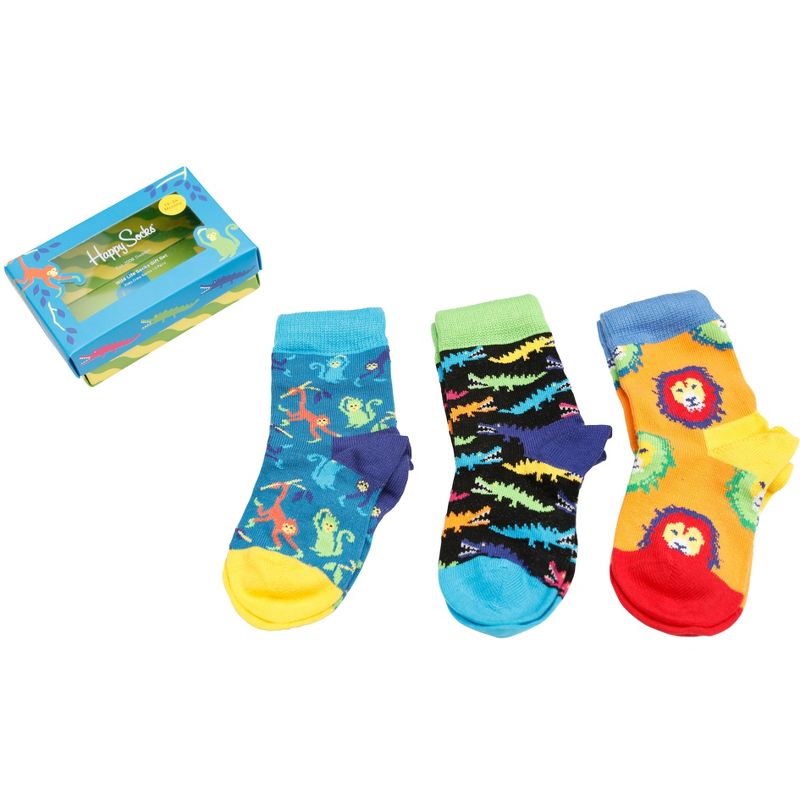 Happy Socks Kid 3pk Lion, Crocodile & Monkey Socks Gift Box, 1 of 2
