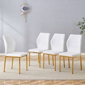 Vynxaria Luxury Simple Chair Set - 6 White PU High Resilience Dining Chairs with Silver Metal Legs - 1 of 4