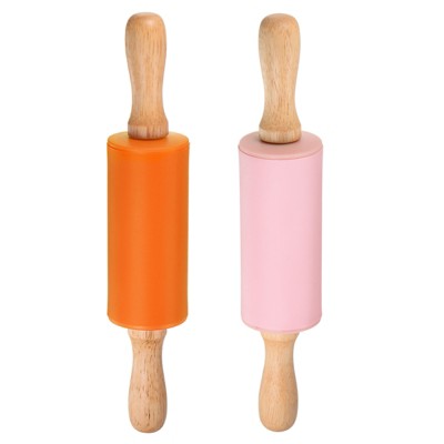 Unique Bargains Silicone Smooth Non-Stick Wooden Handle Kitchen Rolling Pin 2 Pcs