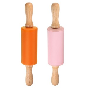 Unique Bargains Silicone Smooth Non-Stick Wooden Handle Kitchen Rolling Pin 2 Pcs - 1 of 4