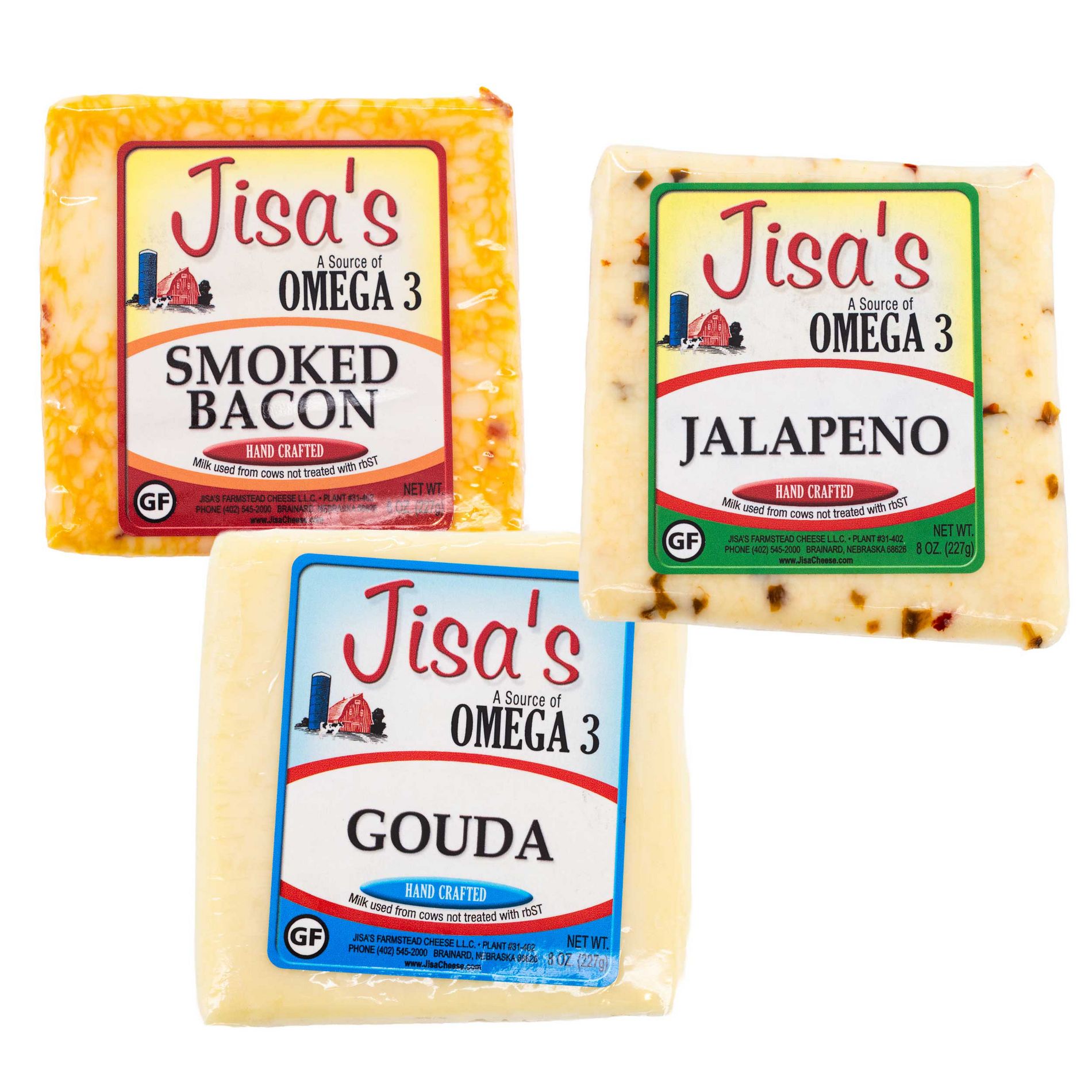 Jisa's Farmstead Cheese 3 Piece Sampler - Gouda, Smoked Bacon, Jalapeno