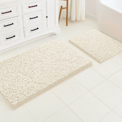Extra Large 2 Piece Set Cream Soft Cozy Plush Chenille Bath Mat Bathroom Rug