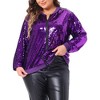 Agnes Orinda Women's Plus Size Party Metallic Sequin Sparkle Zip Bomber Jackets - 2 of 4