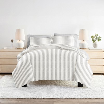 Becky Cameron 8PC Bedding Bundle, Patterned Duvet Cover, White Comforter and Solid Sheet Set - Becky Cameron, Puffed Rugged Stripes Light Gray, Queen — фото 8