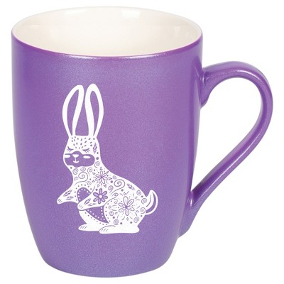Elanze Designs 10 Ounce Metallic Finish New Bone China Tea Coffee Cup Mug� Passion Purple Gentle Floral Rabbit