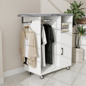 KWPZQEB Ironing Board with Storage Cabinet, Ironing Cabinet with Wheels, Extra Storage & Garment Hanging Bar Rack, Ironing Station for Laundry Room - 1 of 4
