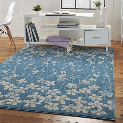 Tranquil Turquoise Floral Viscose 5'3" x 7'3" Area Rug