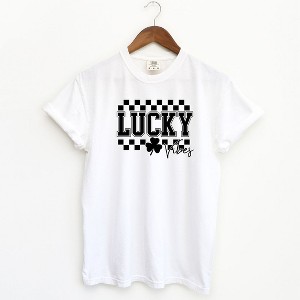 Simply Sage Market Women's Lucky Vibes Checkered Short Sleeve Garment Dyed Tee - 1 of 2
