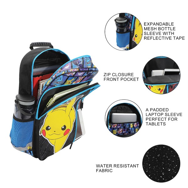 Mochila de Pokémon Pikachu y Pokebola de 16 pulgadas para niños para la escuela y viajes 3