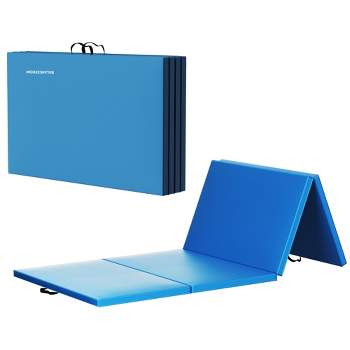 Soozier Gym Exercise Mat Aerobics 10'x4'x2'' Folding Panel Yoga Sport  Gymnasium Mat Home Portable PU Leather Gymnastics Tumbling Arts Pad Blue