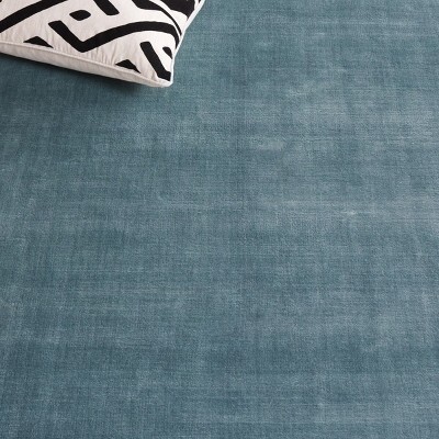 Hand-Knotted Blue Wool and Viscose 4' x 6' Area Rug