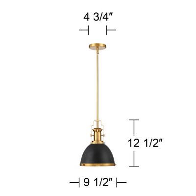 Black and Antique Brass Mini Pendant Light with Metal Shade