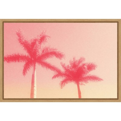 Palm Trees in Pink Scenic Landscape Canvas Wall Art with Maple Frame