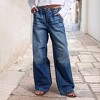 Clearlove Wide Leg Jeans for Women Mid Waist Baggy Stitch Decor Denim Washed Pants - 4 of 4