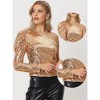 INSPIRE CHIC Women's Sparkly Sequin One-Shoulder Puff Long Sleeve Shimmer Tops - 2 of 4