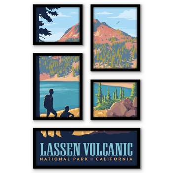 Americanflat Lassen Volcanic National Park 5 Piece Grid Wall Art Room Decor Set - Vintage landscape Modern Home Decor Wall Prints