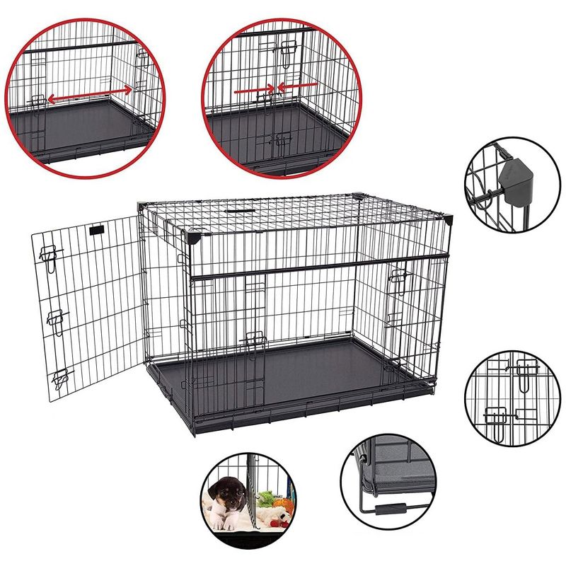 Lucky Dog Dwell Series 48 Inch Extra Large Lightweight Kennel Secure Fenced Pet Dog Crate w/Divider Panels, Sliding Doors, and Removable Tray, Black, 3 of 7