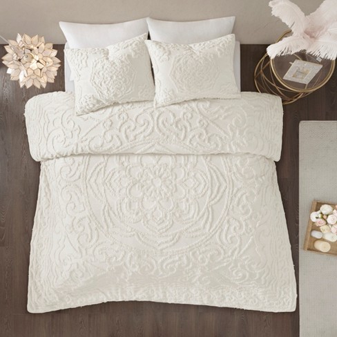 3pc Full Queen Cecily Cotton Medallion Duvet Cover Set Ivory Target