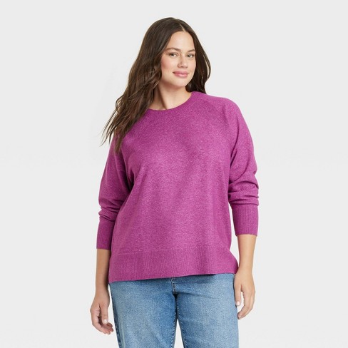 Women s Crewneck Pullover Sweater Ava Viv Purple 4X