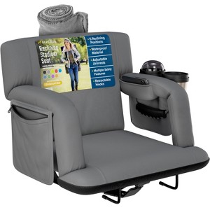 Reclining Stadium Seat for Bleachers with Back Support, Armrests, Cup Holder, Large Pockets, and Waterproof - 1 of 4